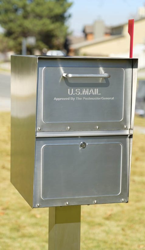 MP-Mailbox-162 Stainless Steel Mail Box installed with post and flag up