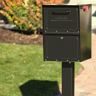 Black Mailbox installed with post